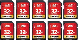 Gigastone 32GB SD Card 10-Pack UHS-I U1 Class 10 High-Speed Full HD Video for Canon, SPYPOINT Tactacam Trail Cameras + 10 Mini Cases