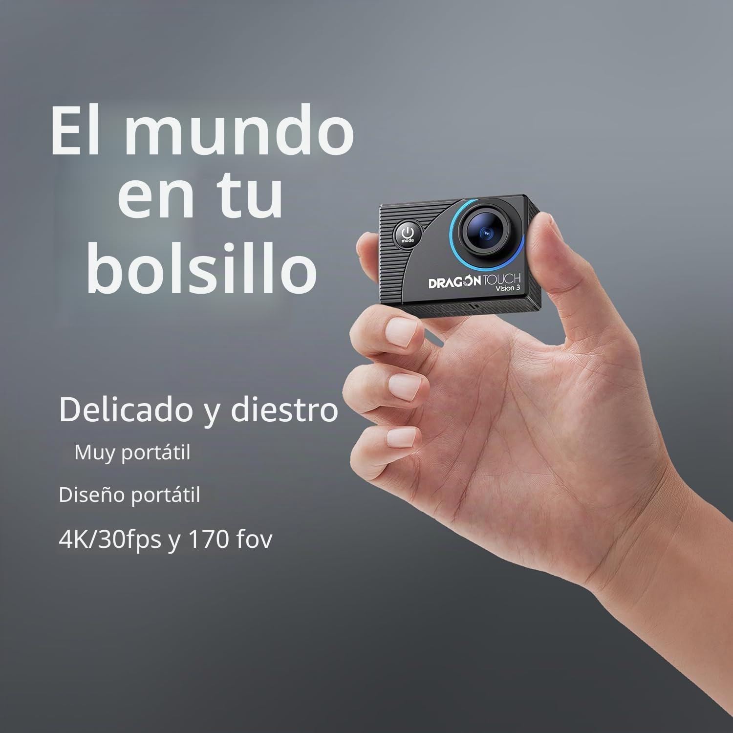 Dragon Touch Cámara de acción Vision 3 – 4K30FPS 20MP cámara subacuática Impermeable 170° Gran Angular WiFi cámara Deportiva con 2 baterías, Control Remoto y Kit de Accesorios de Montaje