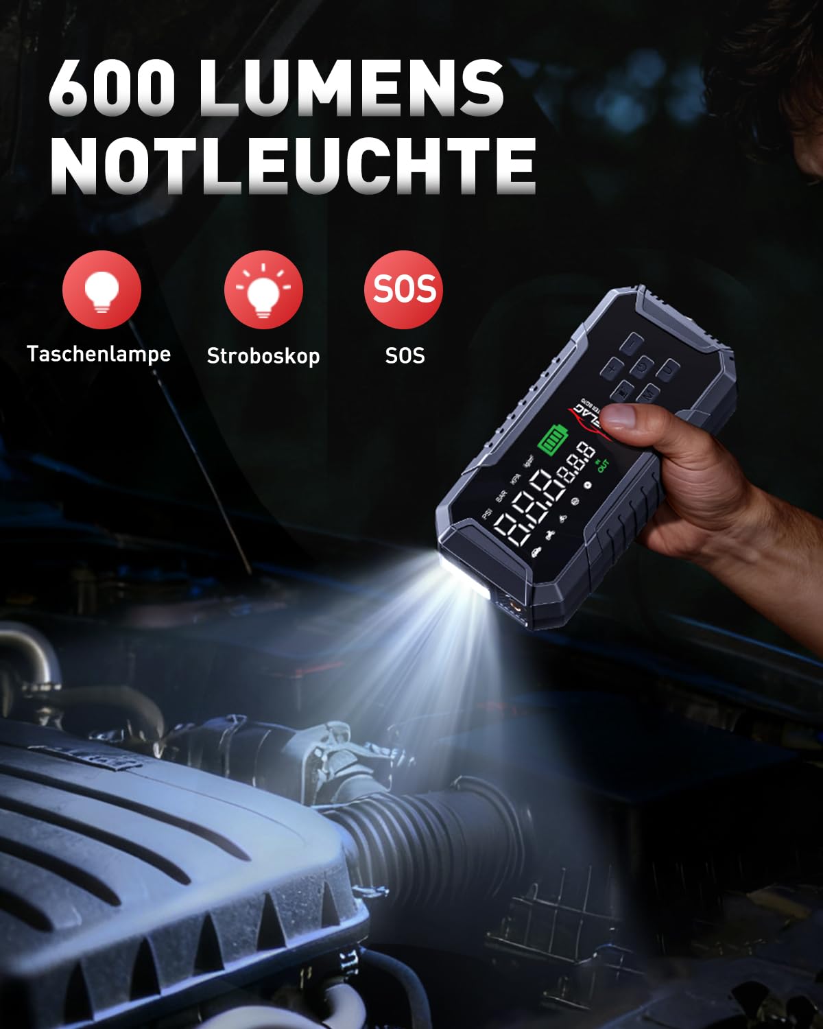Starthilfe Powerbank für Pkw mit Kompressor 160PSI, ANFLAG 7000A 26800mAh Auto Starthilfe Powerbank für All Benzin und 12.0L Dieselmotor, Starter Powerbank mit Starthilfekabel, LED-Licht