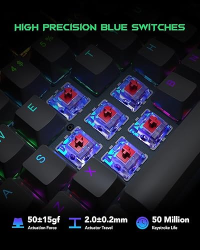 Miniatura 7 de Black Shark Teclado mecánico RGB para juegos con retroiluminación LED, teclado con cable con interruptores rojos, totalmente programable,