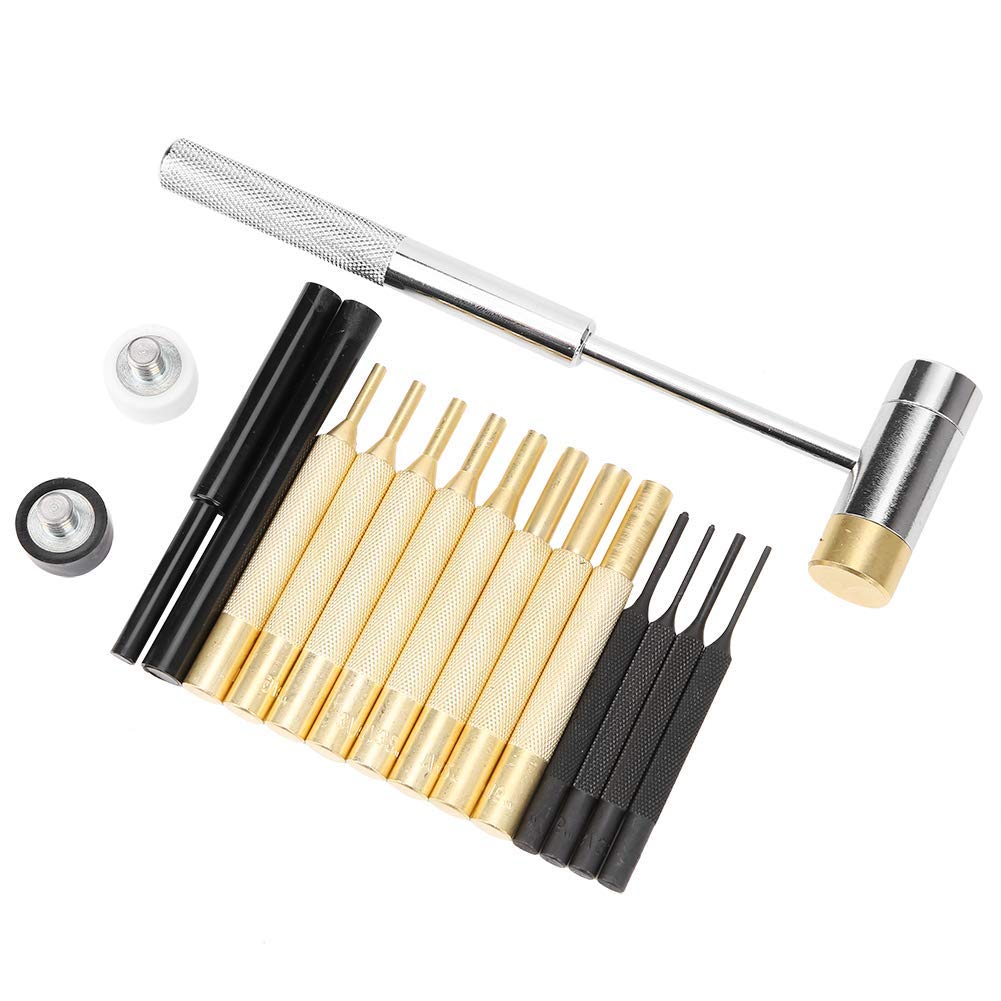Ensemble de Poinçons d’Armurier Professionnel 17 Pièces à Goupille Cylindrique avec Marteau pour Réparation d’Armes de Chasse et Sportives