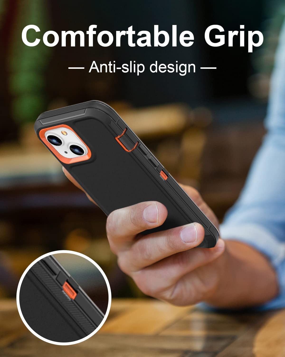 FEIYAR HOME Designed for iPhone 13&14 Heavy-Duty Case, Military-Grade Shockproof Protection, Includes 2 Tempered Glass Screen Protectors - Black Orange - Image 5