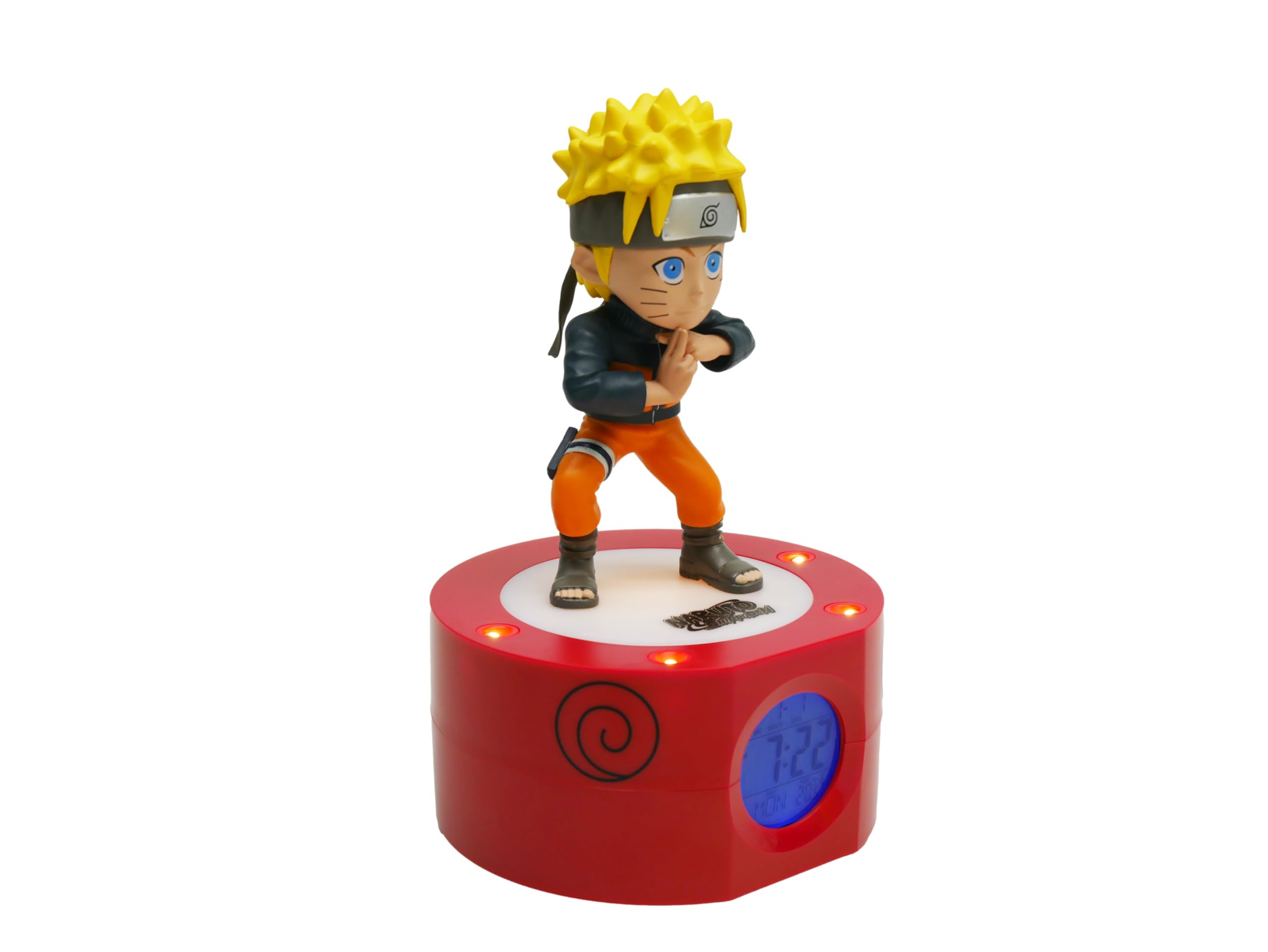 TEKNOFUN - Licencia Naruto Shippuden - Despertador Digital Naruto - Pantalla 12/24h, Fecha, Temperatura - Negro, Naranja, Amarillo - Funciona con 3 x AAA/Enchufe - Cable USB (Incluido) - 811607