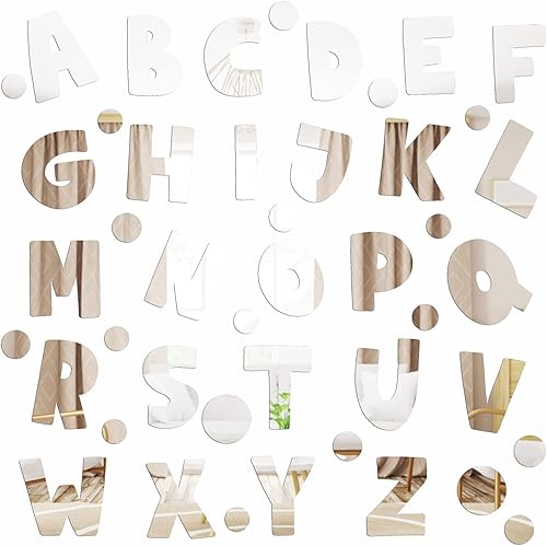 Miniatura 8 de Adhesivo acrílico para pared de espejo, letras del alfabeto, decoración de pared de espejo para dormitorio de niños, sala de estar, calcomanías de