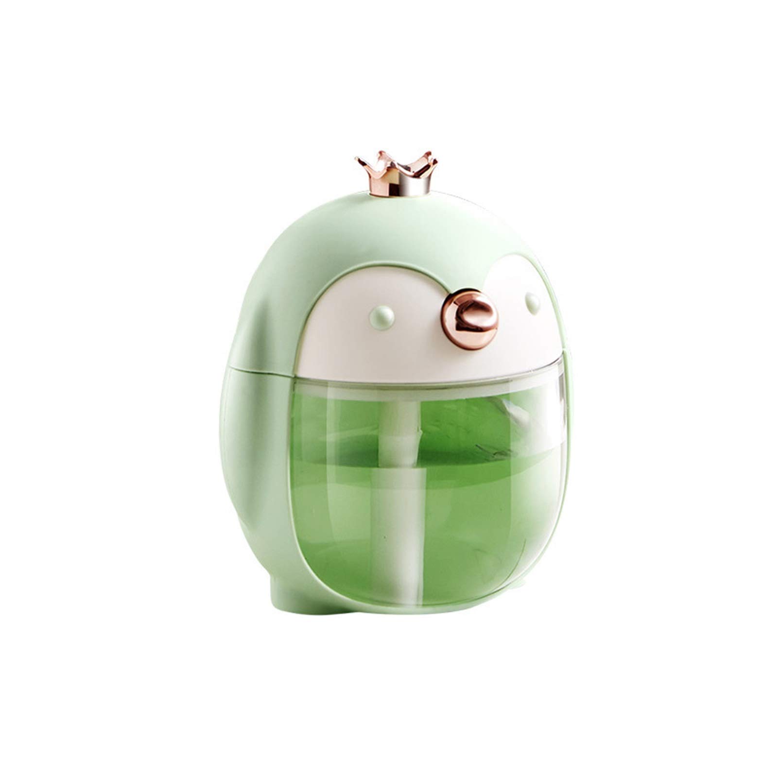 Aghami Mini Penguin Shape Ultrasonic Air Humidifier Desktop 300ML Cotton Filter Type Water Diffuser DC5V Mist Maker (Color : Green)