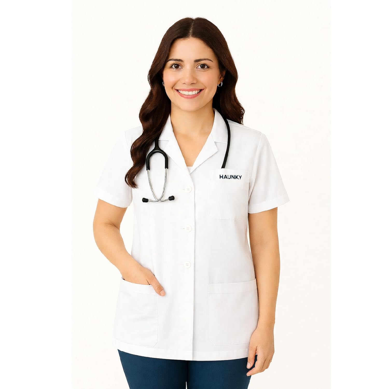 Unisex Lab Coat, White Doctor Coat, Polycotton Apron, with Three Buttons and Three Pockets(Pack Of 1).-image-10