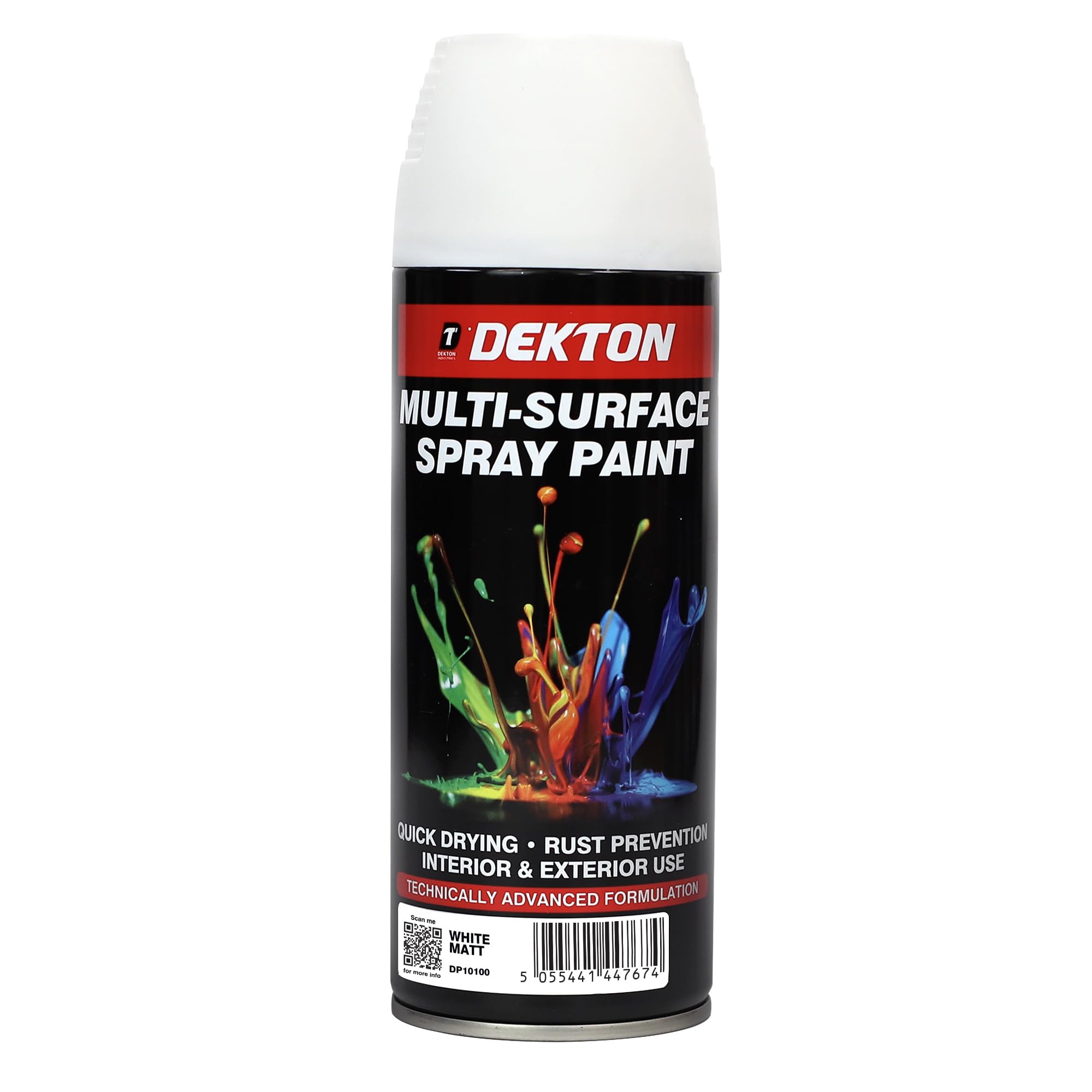 DEKTON Quick-Dry Aerosol Spray Paint, Interior And Exterior Usage – White Matt for Metal, Wood, and Plastic |Rust Prevention|Ideal for Fixtures Furniture's Components Projects
