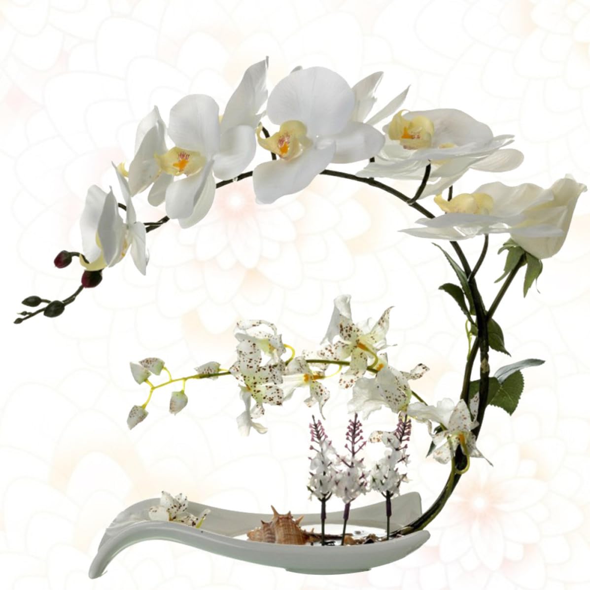 Orchidée Phalaenopsis Artificielle en Pot, Fleur Soie Blanche Décorative