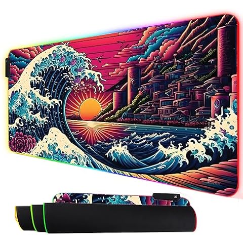 Envysun RGB Gaming Mouse Pad, Large Extended Soft Led Mouse Pad with 10 Lighting Modes 2 Brightness Levels, Water Resist Keyboard Pad, Computer Keyboard Mousepads Mat 800 x 300mm (80x30 rgwavesun) Cover
