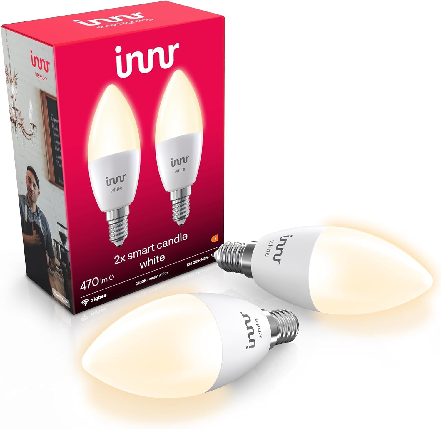 innr innr Zigbee Smart Lampe E14, funktioniert mit Alexa und Hue* (Bridge erforderlich), Warmweiß, Glühbirne E14 Dimmbar, Smart Home Lampe, 2 Stück