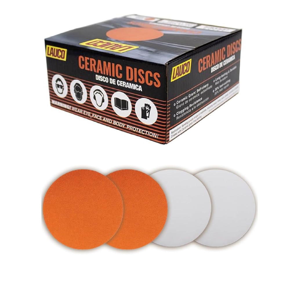 6” Premium Ceramic Orange PSA Discs - 80 Grit (Box of 50) - No Hole, self Adhesive Random Orbital Sander Discs for Sanding Polishing on Fiberglass, Metal, Wood (GRIT 80) 26474