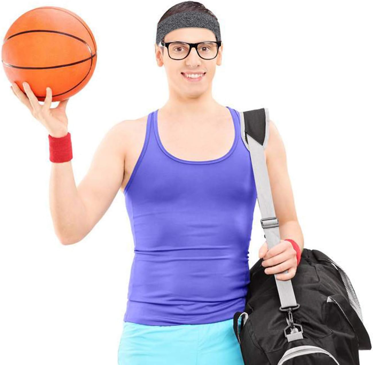 Pamase 6pcs Non Slip Silicone Headbands- Adjustable Workout Headbands Sweat Wicking Hair Bands for Sports Yoga Running Fitness Exercise Gym Athletics for Men Women Sportslovers (Black& Grey)