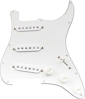 Musiclily Pro SSS Guitar Pre-wired Pickguard Loaded Strat Pickguard with Artec Staggered Alnico 5 Single Coil Pickups for American/Mexico Squier Strat Style Electric Guitar, 3Ply White