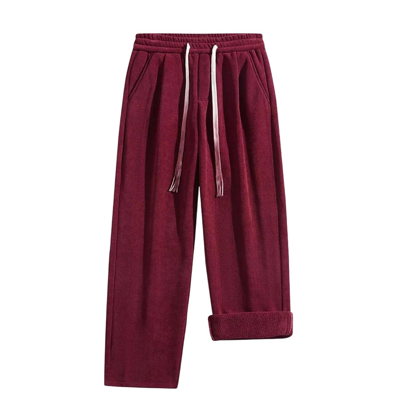 Men Thick Warm Fleece Sweatpants Elastic Waist Wide Leg Loose Straight Trousers