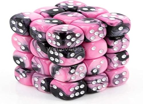 Miniatura 2 de DND - Juego de dados Chessex D&D de 0.472 in, juego de dados poliédricos de plástico Géminis, color negro, rosa y blanco, dados de mazmorras y