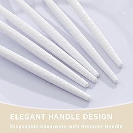 Supernal 360Pcs White Plastic Silverware, Hard Plastic Cutlery Heavy Duty Hammered Durable Utensils,White Silverware Set Include 120 Forks and Spoons,120 Knives Suitable for Wedding & Party