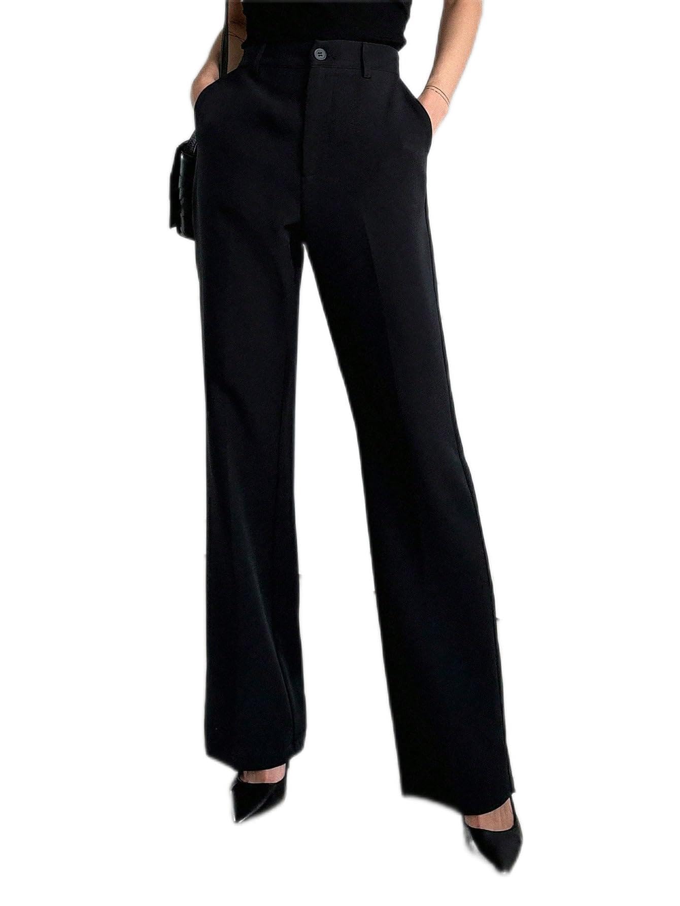 CLAIGH Pants for Women Solid Slant Pocket Flare Leg Pants