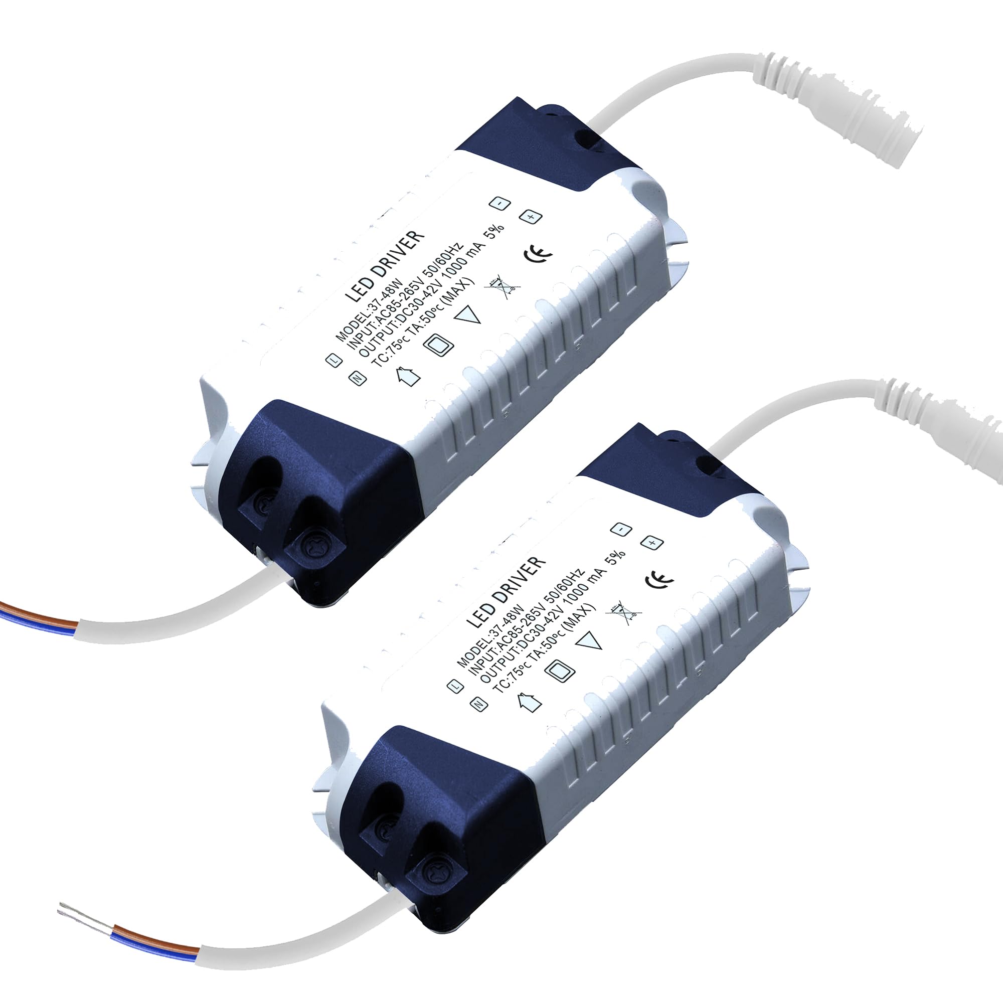 Set Of 2 Led Driver Power Supply 37 To 48W Ac 85 To 265V Input Dc 30 To 42V Output 1000mA Adjustable Constant Current Transformer Driver For Led Strip Panel Lighting