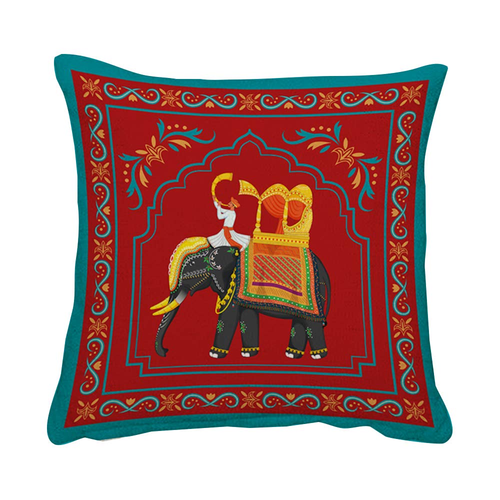 Traditional Retro Indian Elephant Oriental Ethnic Pattern Vintage Colourful Decorative hippy boho Sofa Couch Bed Sofa Decor Cushion. (Linen Cover)
