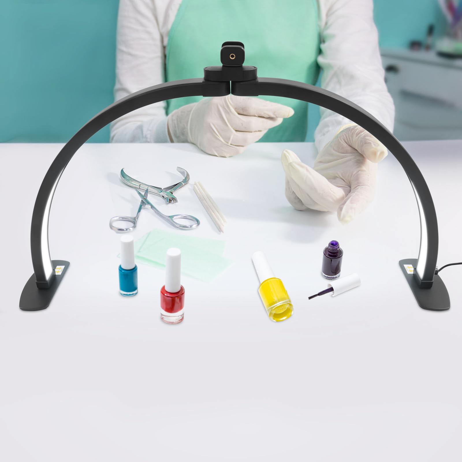 Wimpernlampe LED, 38W Halbmond Arbeitsleuchte mit 3 Lichtfarben & 10 Helligkeiten,Nagellampe für Wimpernverlängerung Maniküre Kosmetik, dimmbare Schreibtischlampe für Nagelstudio Zuhause, Schwarz