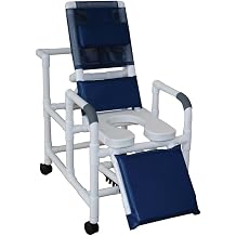MJM International 193-SSDE 24" Reclining Shower Chair Adjustable Bath & Hygiene Chair for Patient Care, Elderly & Disabled Use, Black with Blue Accents