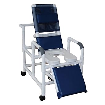 MJM International 193-SSDE 24" Reclining Shower Chair Adjustable Bath & Hygiene Chair for Patient Care, Elderly & Disabled Use, Black with Blue Accents
