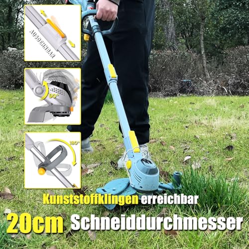 WeGofly 20CM Akku Rasentrimmer, (2 x 21V 5.0A Akku und schnelles Ladegerät), 4-in-1-Rasentrimmer/Radkantenschneider/Mini Rasenmäher/Freischneider, Motorsense Akku Mit 3-Schneidemethoden 5