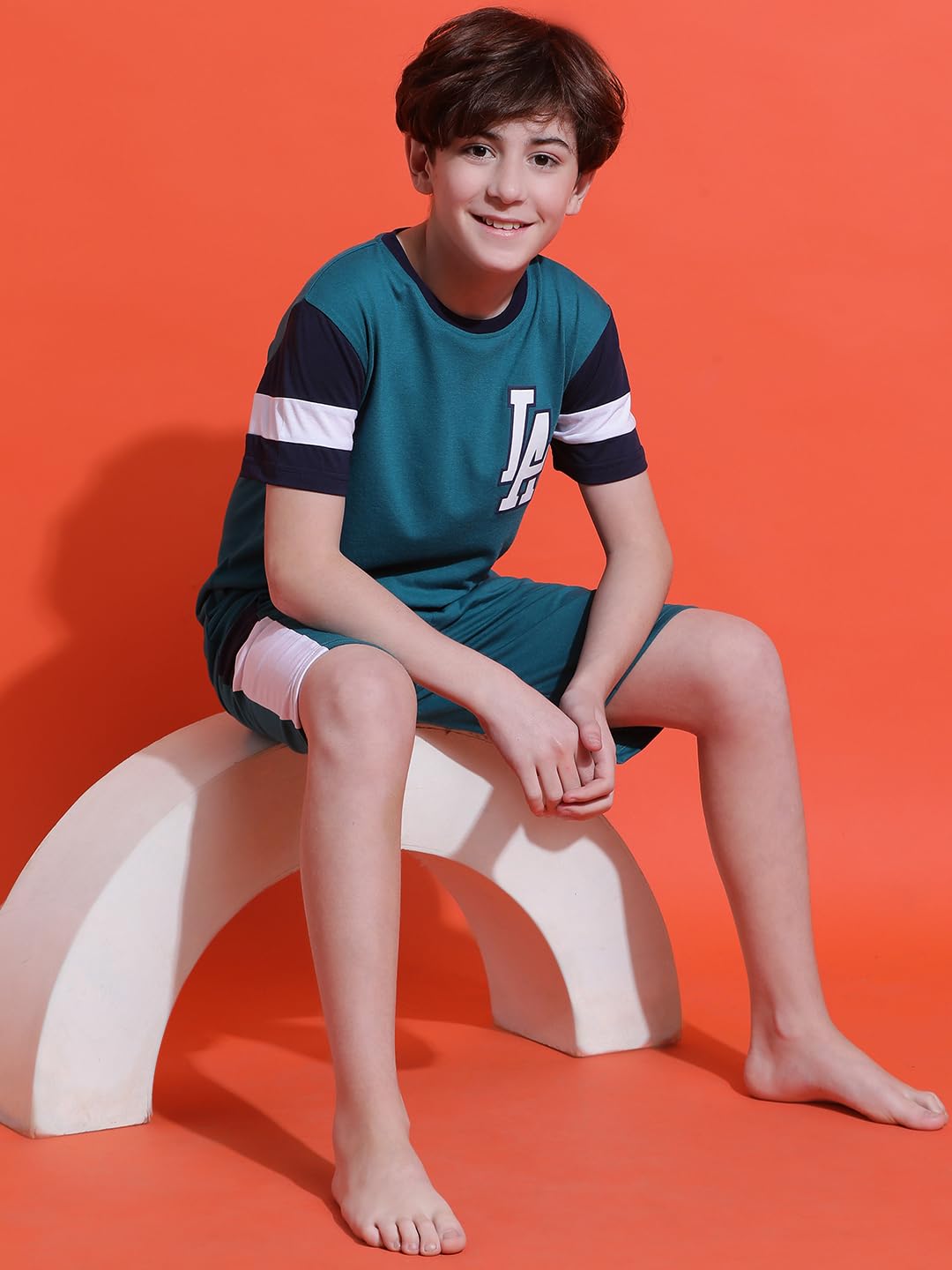 Lil Tomatoes Boys Regular Fit Cotton Night Suits, Teal, 14-15 Years - Image 5 thumbnail
