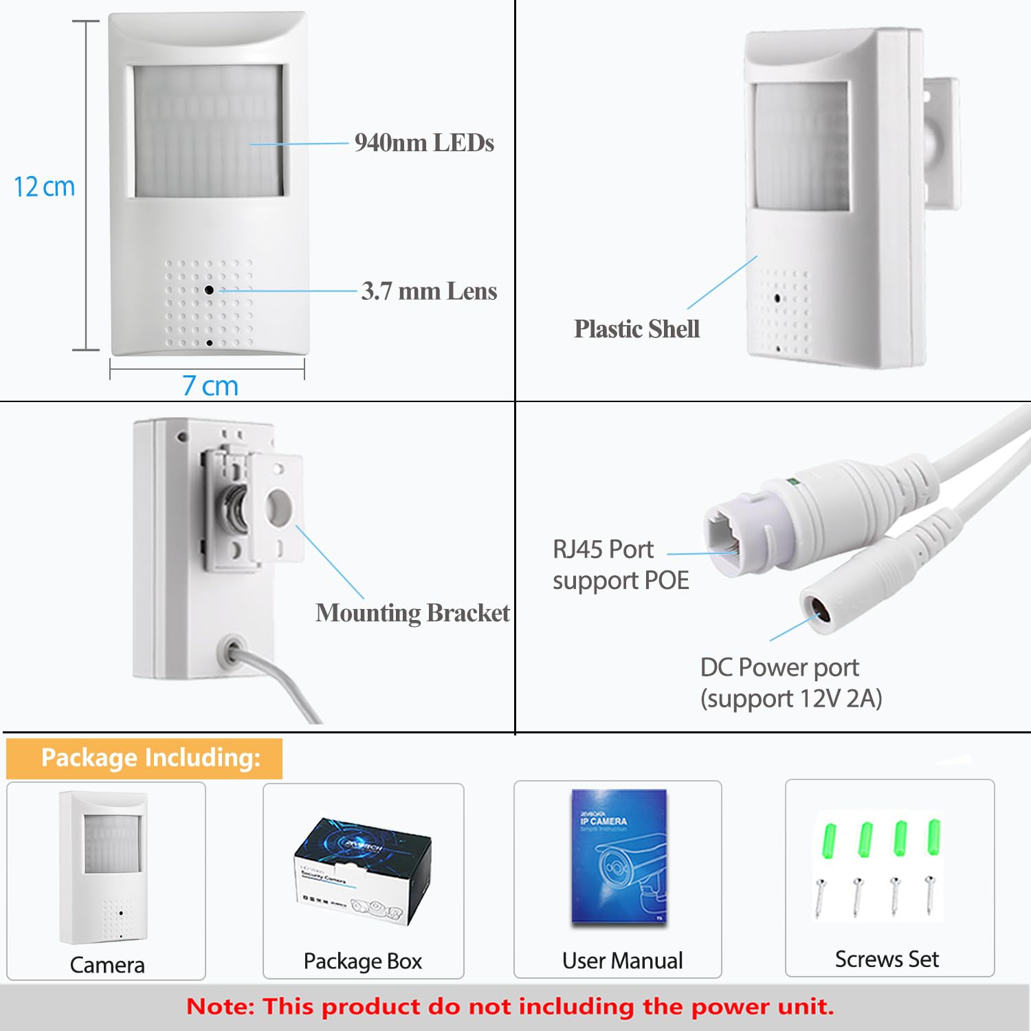 UltraHD 4K (8MP) POE IP Kamera Audio,PIR 940nm IR LED IR Nachtsicht CCTV Cam mit Mikrofon, 3.7mm Objektiv Indoor Sicherheitskamera P2P H.265 Bewegungserkennung (IPIR-P-A-HS82 Weiß)