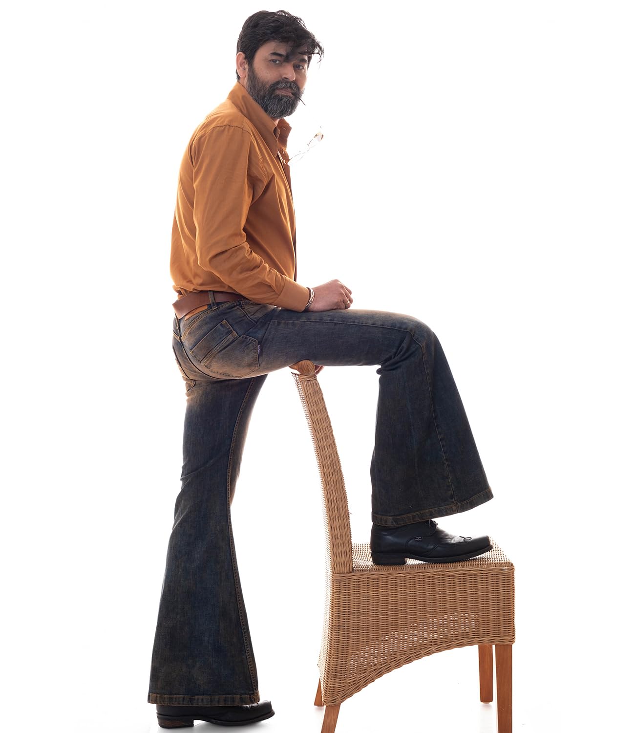COMYCOM Jeans a Zampa da Uomo con Lavaggio Dirty Star Red County