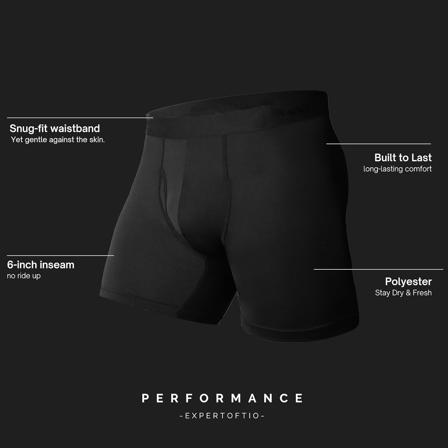 Athletic Men's Underwear Boxer Briefs 6" Moisture Wicking Underwear for Men Pack, Anting Chafing, Fly - Image 5