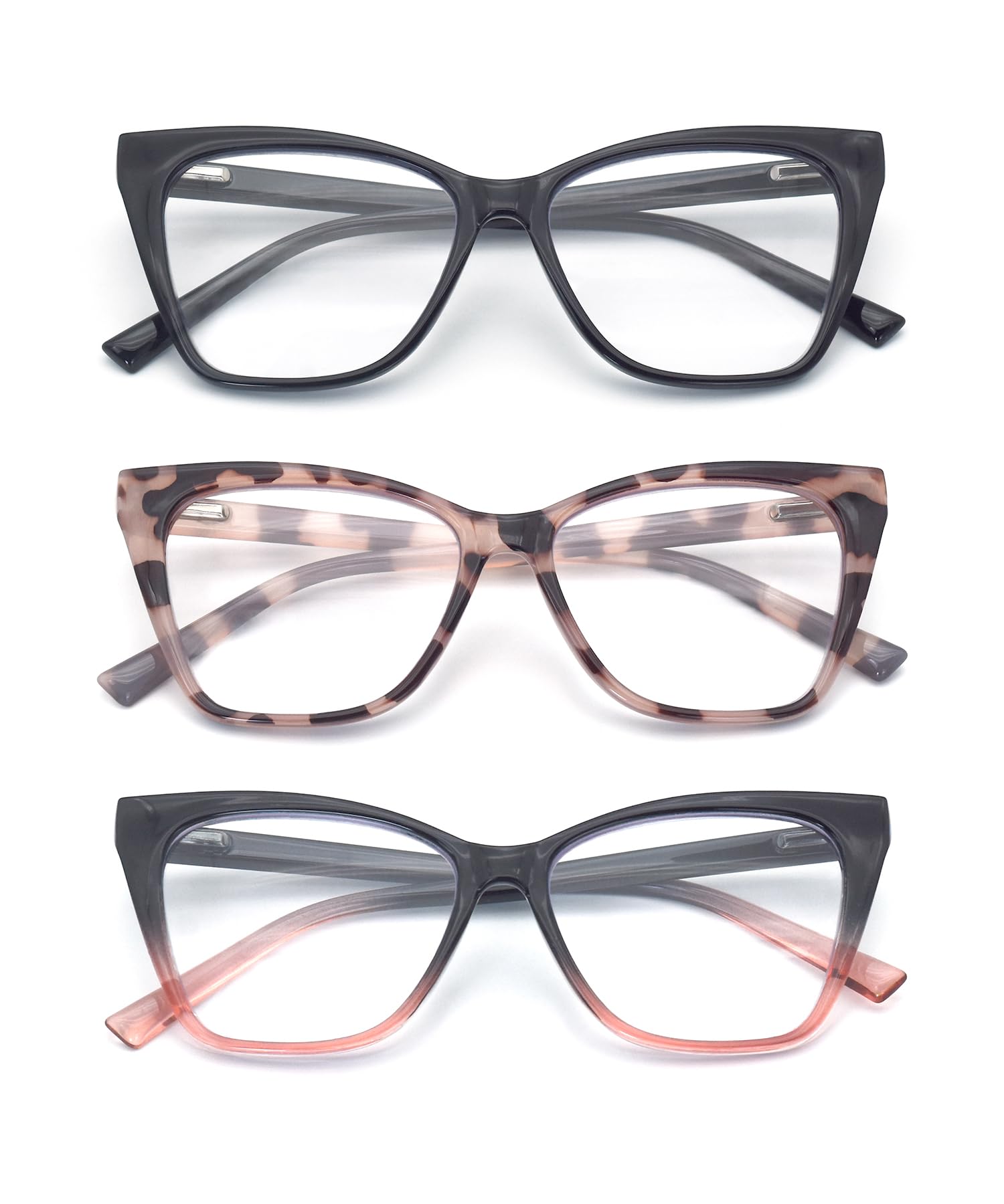 3-Pack Reading Glasses for Women Stylish Oprah Cat-Eye Spring Hinge Readers Anti Blue Light Eyestrain/Glare/UV