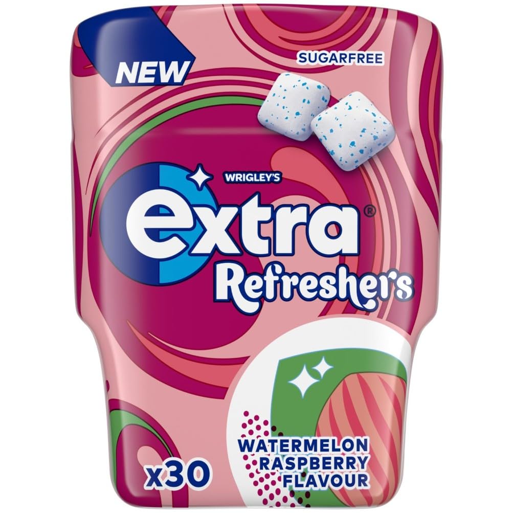Extra Refreshers Watermelon Raspberry Flavour Sugarfree Chewing Gum Bottle, 1 pack of 30 Pieces