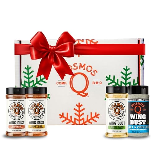 Kosmos Q Caja de Navidad definitiva con alas de pollo, incluye búfalo, barbacoa de miel, ajo parmesano y sal y vinagre, juego de regalo de