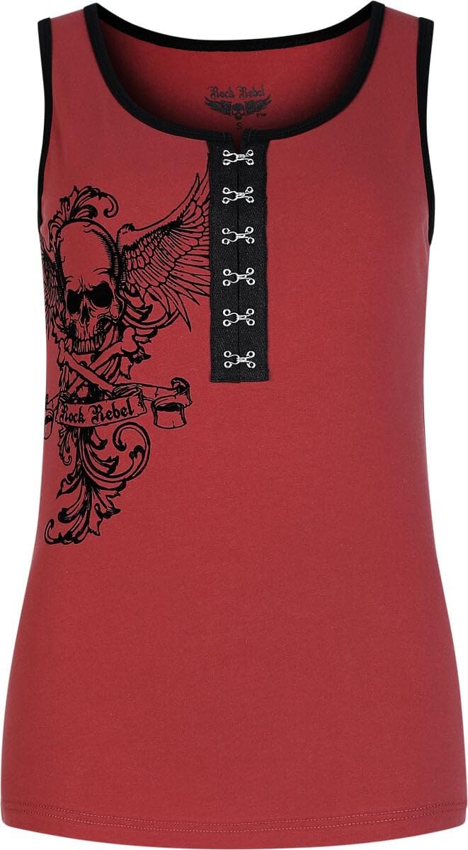 Rock Rebel by EMP Femme Top Bordeaux avec Ourlet contrasté à l'encolure