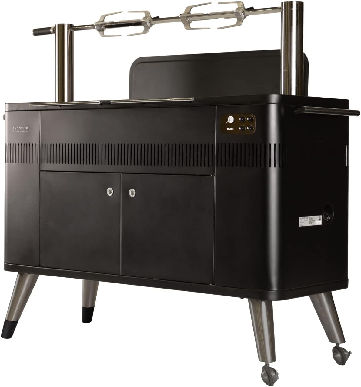 Everdure by Heston Blumenthal HUB 54-In. Charcoal Grill With Patented Built-in Rotisserie System & Quick Electric Ignition, Outdoor BBQ, Electric Starter, Adjustable Height, Easy Clean-Up, Matte Black