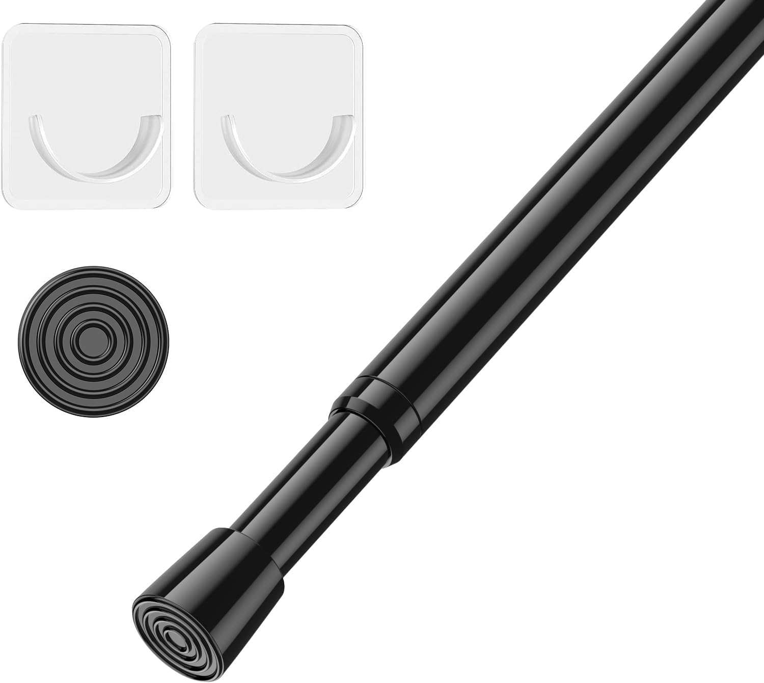 AIZESI 5/8 Inch Spring Tension Curtain Rods - 1-Pack with 2PCS Curtain Rod Holder, 26 to 39 Inch, Black