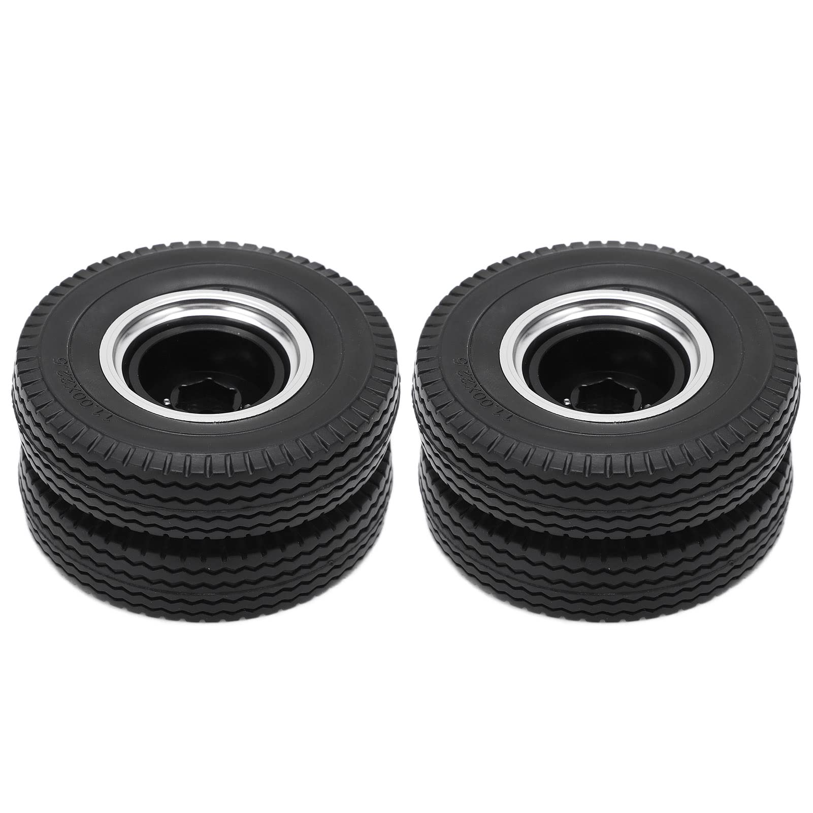 Cerchioni per mozzi Ruota Posteriori RC con Pneumatici in Gomma da 21 mm di Larghezza, Set da 2 Pezzi in Lega per 1/14 rimorchio per autocarri con cassone Ribaltabile (Nera)