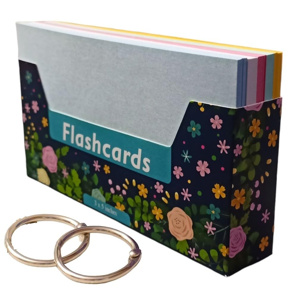 Coloured Index Flash Cards Tray - 5 Colours - 3x5 inch - 150 Cards - 200 GSM Thick (Unruled)