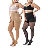 Plus Size Control Top Tights, 2 Pack 40D Queen Size Support Nylon Hosiery Pantyhose, for Women