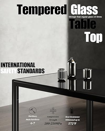 Miniatura 3 de Juego de 4 mesas de comedor para 4, juego de 4 mesas de cocina y sillas, juego de mesa de comedor moderno de 5 piezas con tapa de vidrio templado y