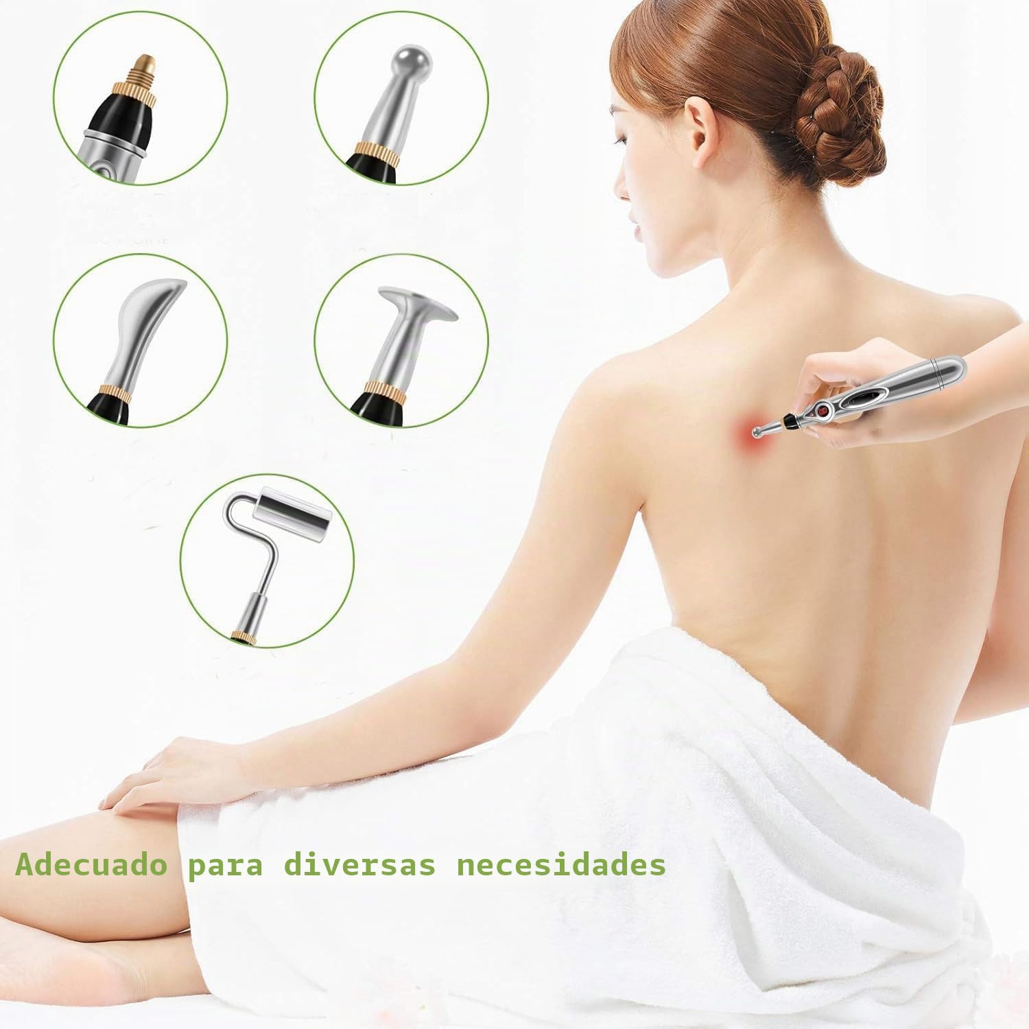Bolígrafo masajeador electrónico MQUPIN, 5 en 1 con cabezales de masaje reemplazables, bolígrafo de masaje y relajación portátil para relajación muscular