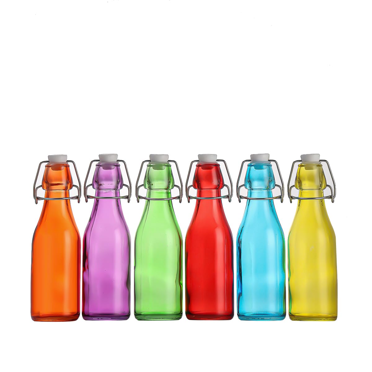Simpa Multi-Color Vintage Style Mix Colour Glass Bottles With Swing Top Lids. Round 250Ml Bottles - Set Of 6