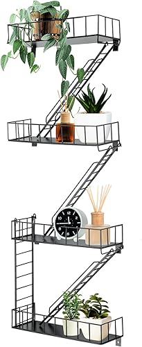 Zonon Estante de escape de incendios, estantes colgantes de pared, decoración de escalera de metal, estantería genial, organizador de pared,