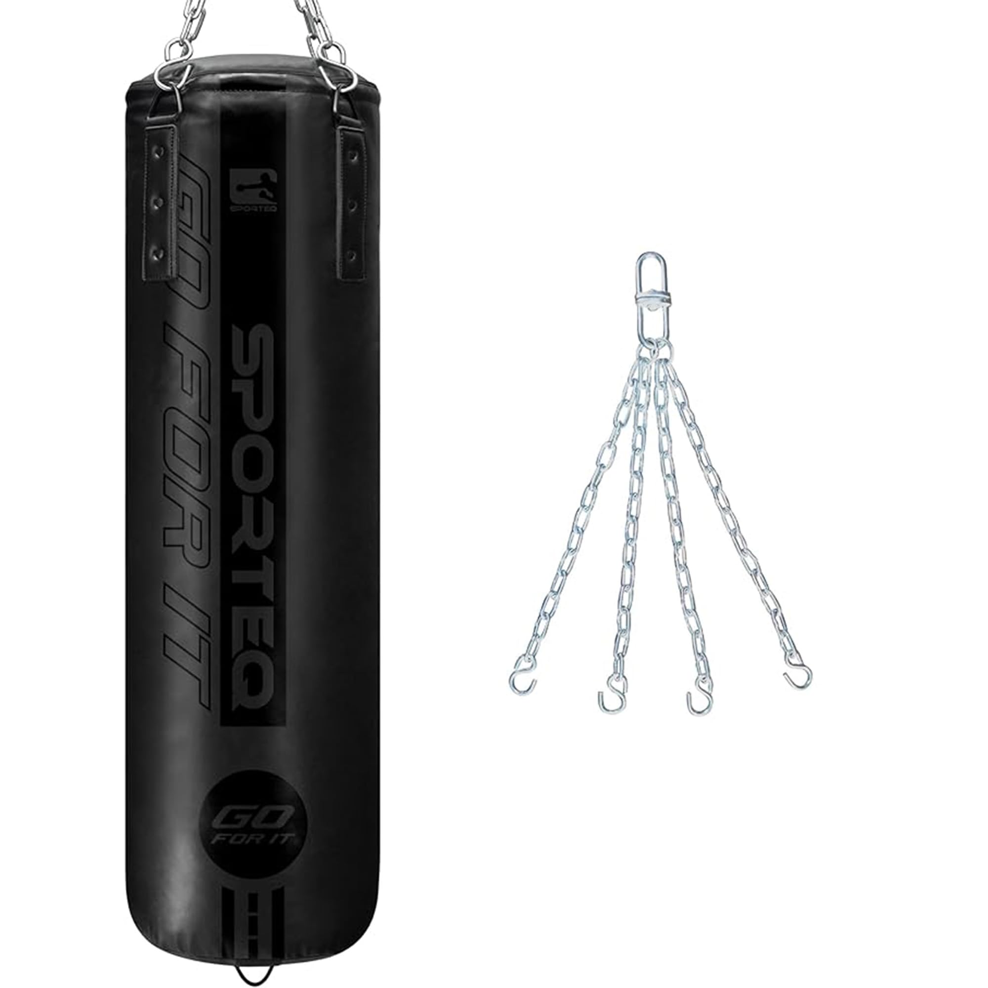 Sporteq GO Series Heavy Filled Boxing Punch Bag with Chain Hanging Set, 4FT Punching Bag for Boxing, Kickboxing & Muay Thai Training, Heavy Duty Punch Bag for Home & Commercial Gym Use