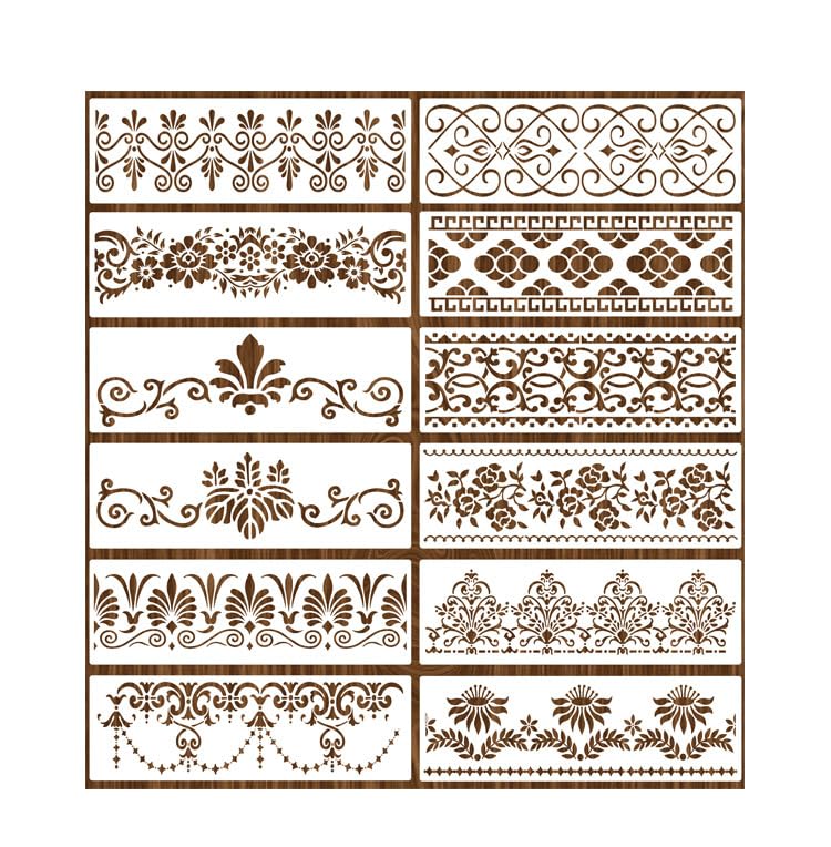 Mdgfge 12 Pcs Cake Decoration Stencils Templates - Floral Wedding Stencil, Molds For Hollow Lace Cookie Dessert - Diy Baking Tool For Family Decor