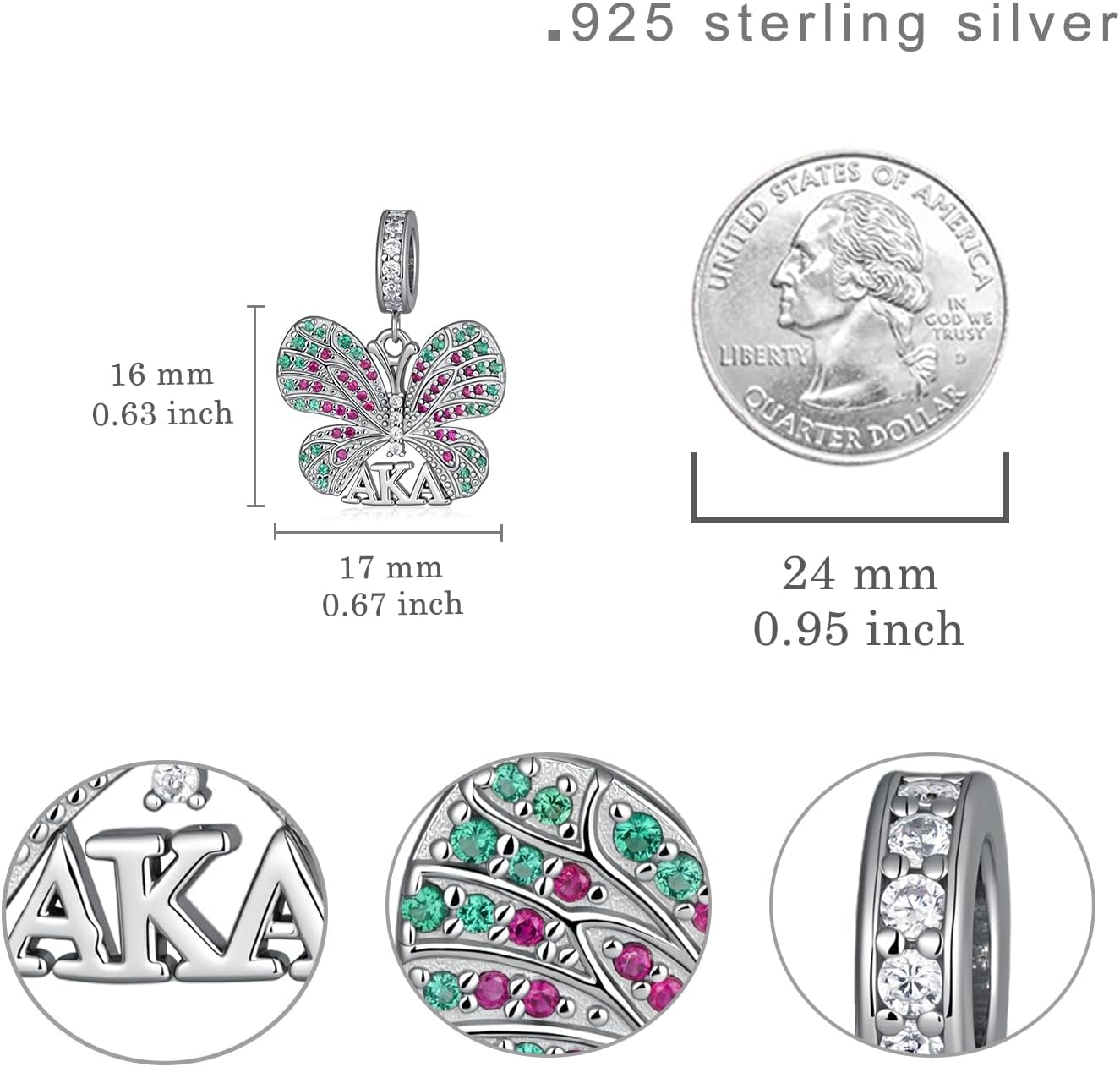 AKA Sorority Gifts for Women 925 Sterling Silver AKA Charms for Bracelets Sorority Charms Jewelry Gifts for Women