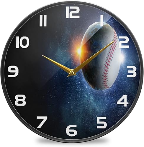 Space Galaxy - Reloj de pared deportivo de béisbol grande, silencioso, sin tictac, funciona con pilas, para decoración de sala de estar, dormitorio,