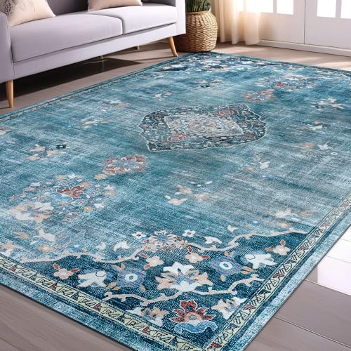 Beverly Rug Non Slip Rugs 8x10 Boho Medallion Floral Non Skid Rubber Backing Easy Silk Soft Area Rug for Living Room Easy to Clean Non Shedding Kitchen Bedroom Indoor Carpet (8 x 10 Teal - Green)
