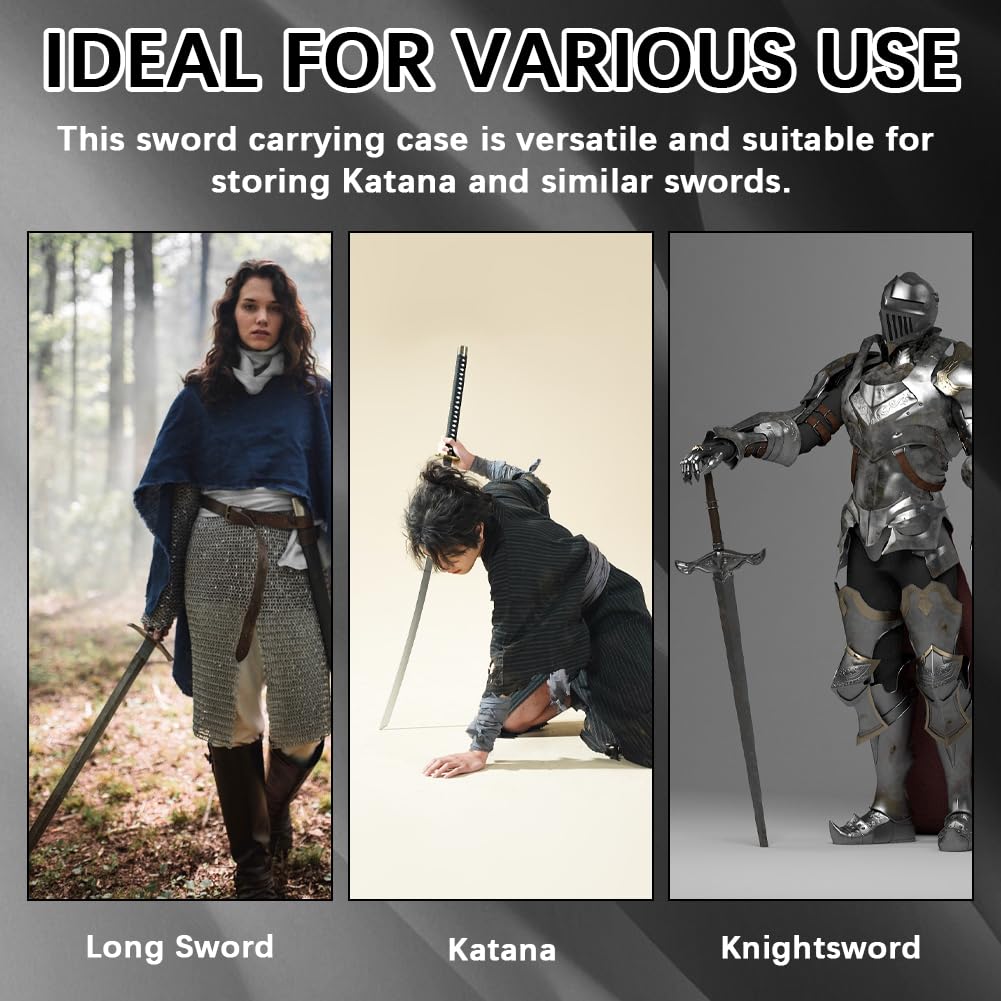 GORGECRAFT Borsa da trasporto per spada, in poliestere, nera, Katana Ninja, custodia per il trasporto, borsa Bokken con tracolla posteriore regolabile, per costume da samurai, Halloween, cosplay